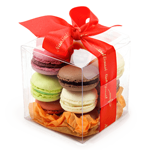 Macarons in a transparent box