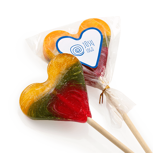 Hearts shaped candy on the sticks with the logo on the label. It is possible 
to choose the flavors of the candy. Suitable for a theme or occasional event.