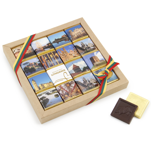 A set of medium chocolates in the frame. 

 The box with a transparent cover in white or naturally brown. 

 Excellent Lithuanian gift for friends and colleagues from abroad. 

 We put preordered company logo.