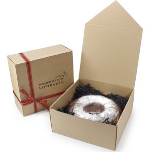Big traditional Lithuanian poppy seed pie in a box