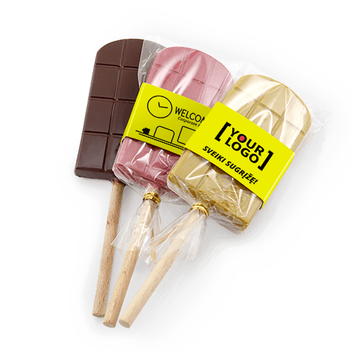 Chocolate bars of various flavors and hot chocolate in one. Dissolve in 
hot milk or enjoy the natural chocolate flavor. Personalized packaging with your company logo. An original business souvenir, suitable for a themed event or exhibition.