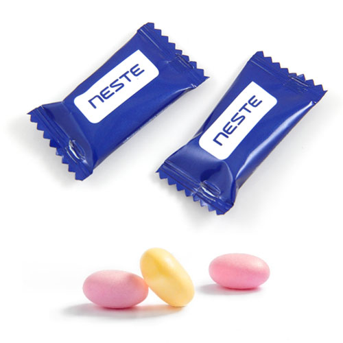 Kramtomieji saldainiai mažuose pakeliuose (flow pack) su logotipu. Populiarus, visiems pažįstamas skonis - reklamos tikslams.
 