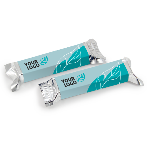 A bar with a label marked with the company logo is a popular and inexpensive 
sweet souvenir.
The 100% organic bar is made with no added sugar, gluten-free, lactose-free, 
caffeine-free, GMO-free. Suitable for vegans.
These energy bars are unique in that instead of chocolate, they are made 
using carob (sweet carob) powder, which, unlike chocolate, does not contain sugar and caffeine.
Bar advertising labels with a logo are printed on paper, the inner packaging 
(foil) is made of 