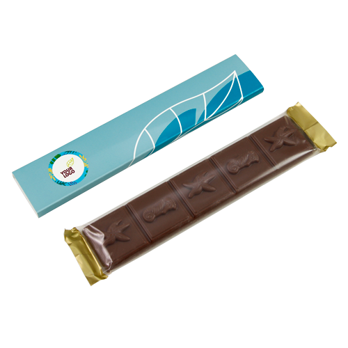 Original shaped chocolate bar with advertising cover. The personalized 
packaging for the chocolate bar is printed on paper, the inner packaging is a transparent foil packet - made of 