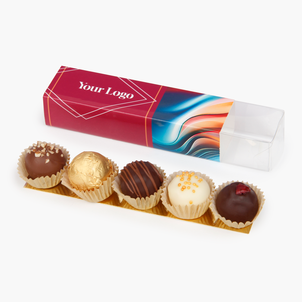 Rankų darbo triufeliai AKIMIRKOS 5 | PREMIUM KLASĖ | dėžutėje su logo | saldireklama.lt