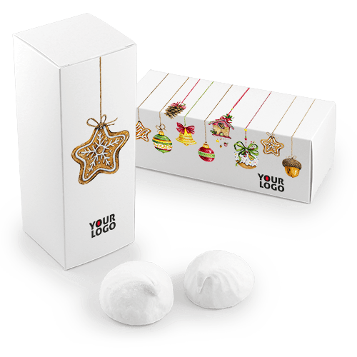 Small sweet business gifts with marshmallows in an individually designed 
box for an important person - a customer or a company employee - a subtle greeting, a sincere thank you or just a reminder that something is especially important to you.