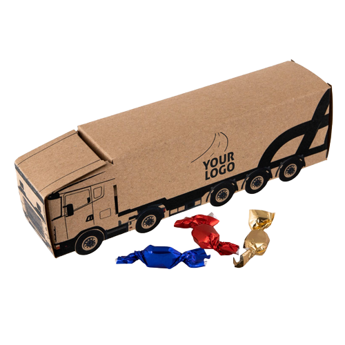 Vilkiko formos saldainių dėžutė su įvairių skonių ir spalvų mini ledinukais. 
Pilnas saldainių sunkvežimis – įsimintina ir labai originali verslo dovana transporto įmonės partneriams ir klientams. 