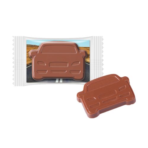 Miniatiūrinis forminis šokoladukas pakuotėje su reklama. 
Nustebinkite savo klientus originaliai išreikštu dėmesiu. 
Ši maža dovanėlė – puiki viešinimo priemonė Jūsų prekės ženklui 
ir paslauga.