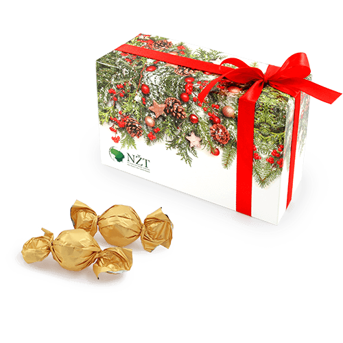 Talpi stačiakampė Kalėdinė saldainių dėžutė su įmonės logotipu 
arba atspaustu piešiniu.
Tinka kai reikia saldžios verslo dovanos su didesnių kiekių saldainių.