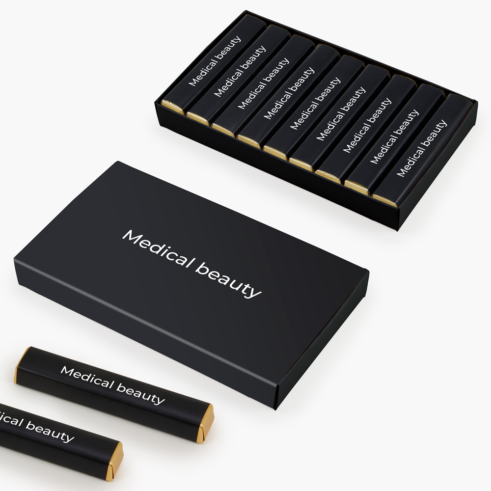 Šokoladiniai saldainiai su logotipu individualaus dizaino dėžutėje | STIKAI (9 × 18 g) | saldireklama.lt