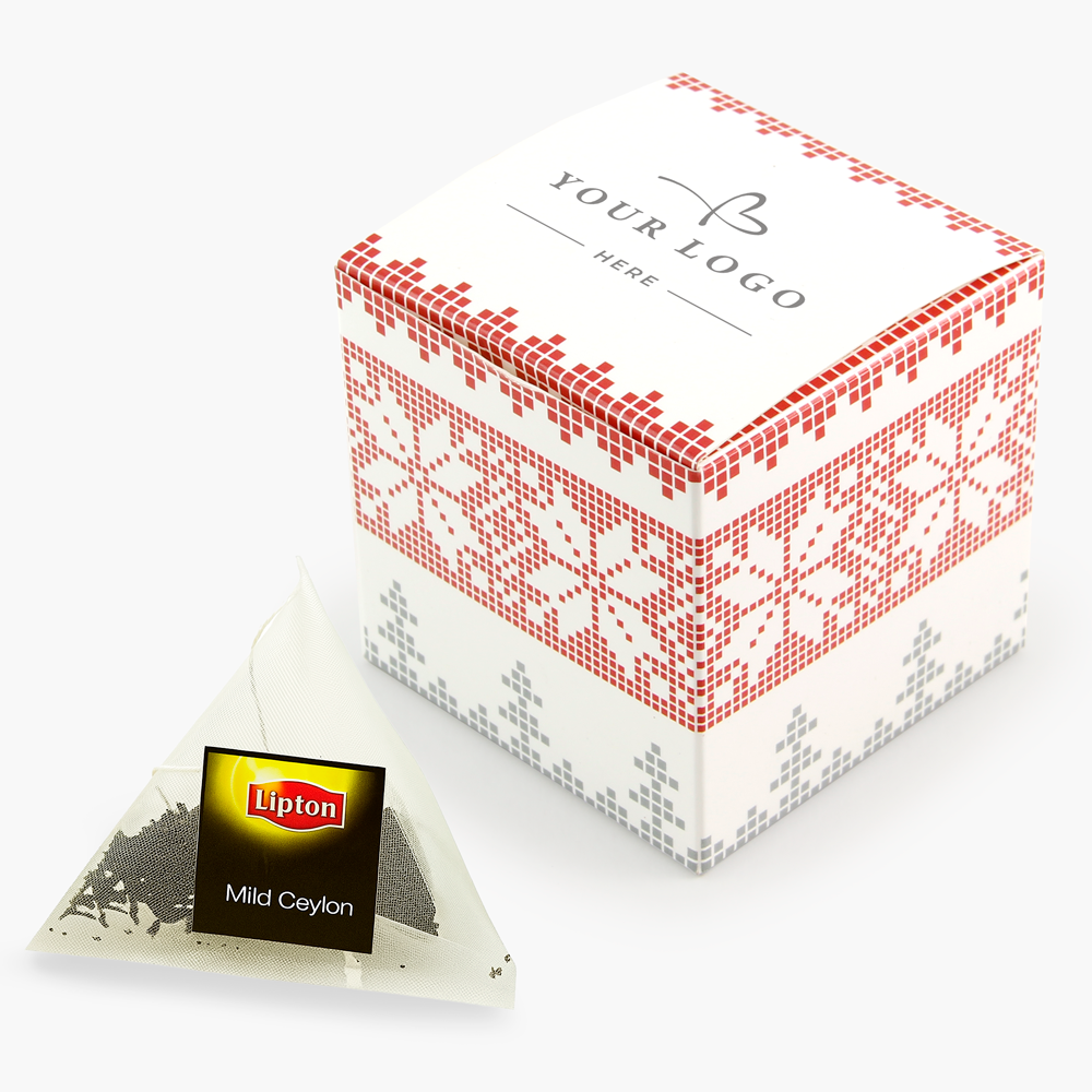 Arbatos piramidės dėžutėje su logo | Nuotaikinga savaitė | originali verslo dovana | saldireklama.lt