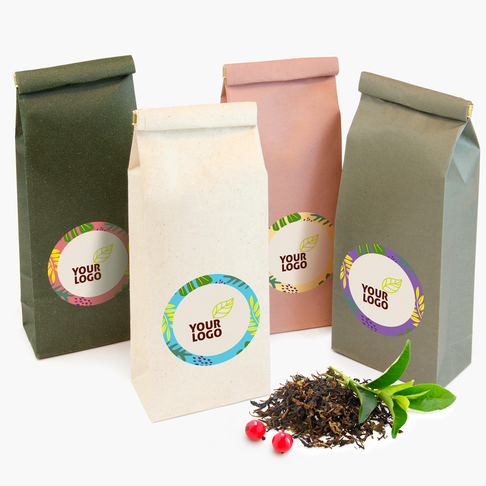 Promotional tea | with a full-color label | in sustainable paper packaging | saldireklama.lt