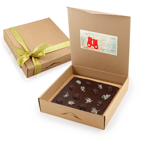 Dark chocolate with pine cones soaked in honey syrup is made without added 
sugar. A great discovery for those who looking for an impressive gift with healthy and original delicacies. We would decorate the box with a ribbon of the chosen color.