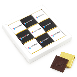Šokoladukų rinkinys | Mozaika 3x3 | su Jūsų logo | saldireklama.lt