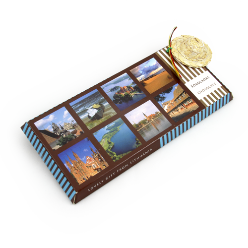 Chocolate bar in 100 g box with decorative straw national hat. 

 Excellent gift for friends and colleagues abroad.