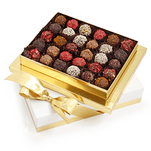 Reklaminė saldainių dėžutė | ANTIK 20 SU TRIUFELIAIS | su logo | saldireklama.lt