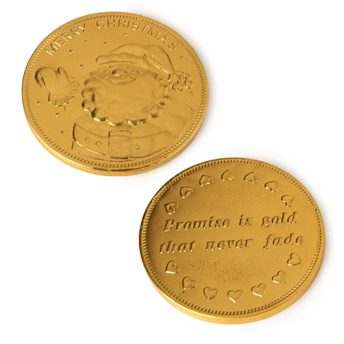 Šokoladiniai medaliai su reljefiniu logotipu. Įspaudas – iš vienos arba iš abiejų medalio pusių.
 