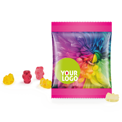 The world's most popular gummy bears in a custom-designed advertising package 

A small business gift for employees and customers.