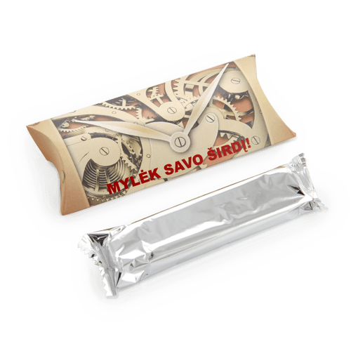Flakes bar in a promotional envelope. Quickly consumed business souvenir. 
Suitable for promotional products and services for youth and sporting event.