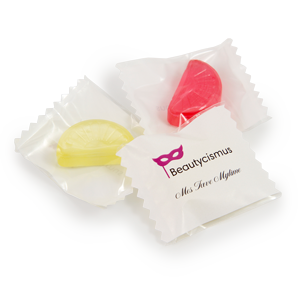 Reklaminiai suvenyrai SWEET MARK | citrusiniai ledinukai SKILTELĖS pakelyje su logo