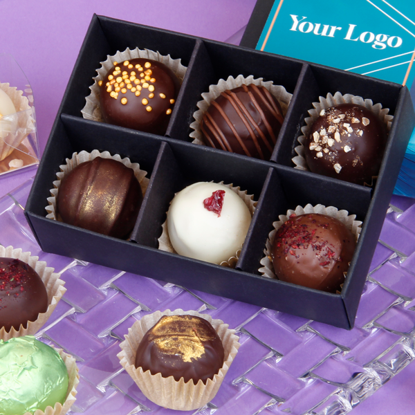 Handmade truffles MOMENTS 6 | PREMIUM CLASS | in a box with a logo