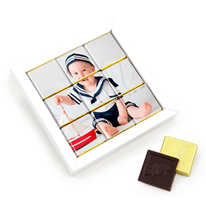 Šokoladukų rinkinys „Mozaika 3×3“ krikštynoms | saldireklama.lt