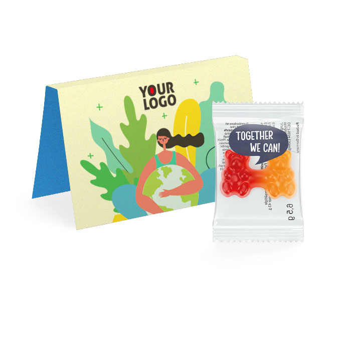 Promotional gummies 6,5 g | BEAR COUPLE | FLOWPACK with a promotional card | saldireklama.lt