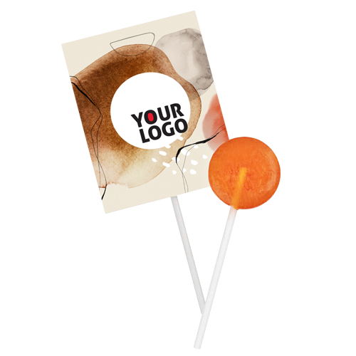 Lollipop candy in paper envelope with the logo. Suitable for mass division 
during the summer event.